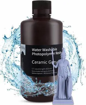 ELEGOO Water Washable 3D Printer Resin, Rapid Resin 405nm LCD UV-Curing Standard Photopolymer Resin for LCD 3D Printer Grey 1000G