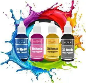 3D Resin Pigment Set, 3D Printer Resin CMYK Pigment, Fast Curing 3D Resin DYE for LCD DLP SLA Resin 3D Printer, Compatible with SAILSEA Standard Resin (4 * 30ml)