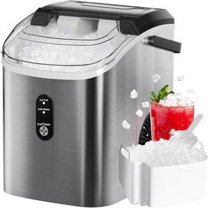 Nugget Ice Maker Countertop, Pebble Ice Maker Machine with Soft Chewable Ice, 34lbs/24H, Self-Cleaning, One-Click Operation, Stainless Steel, Crushed Ice Maker for Home Kitchen Office
