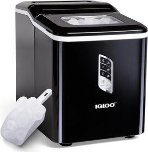 Igloo Automatic Ice Maker, Self- Cleaning, Countertop Size, 26 Pounds in 24 Hours,9 Large or Small Cubes in 7 Minutes,LED Control Panel, Scoop Included, for Water Bottles,Mixed Drinks,Black
