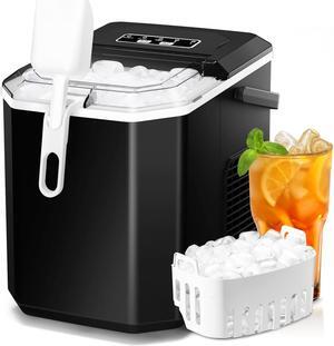 Ice Makers Countertop with Self-Cleaning, 9 Ice Cubes in 6Mins, 26.5lbs/24Hrs, Portable Ice Maker with Ice Scoop/Basket for Kitchen/Home/Bar, Black