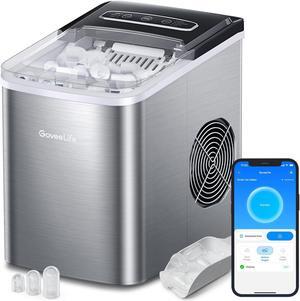 Smart Countertop Ice Makers, Portable Ice Maker Machine with Self-Cleaning, 6 Mins 9 Bullet Ice, 26lbs/24Hrs, Voice Remote for Home Kitchen Party Camping, with Ice Scoop Stainless Silver