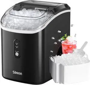 Nugget Countertop Ice Maker,  Chewable Pellet Ice Machine with Self-Cleaning Function, 33lbs/24H for Home, Kitchen, Office, Black