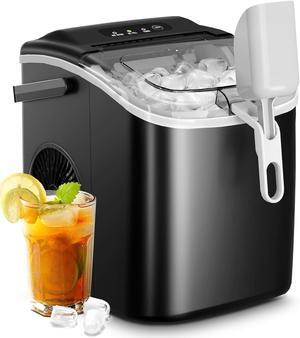 Ice Makers Countertop,Portable Ice Maker Machine with Handle,Self-Cleaning Ice Maker, 26Lbs/24H, 9 Ice Cubes Ready in 6 Mins, with Ice Scoop and Basket,for Home/Office/Kitchen (Black)