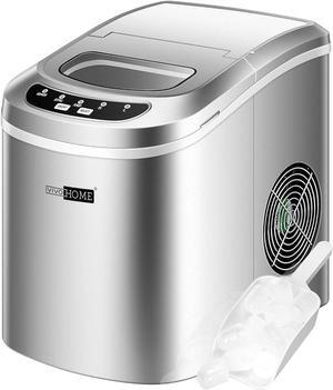 Electric Portable Compact Countertop Automatic Ice Cube Maker Machine with Hand Scoop and Self Cleaning Function 26lbs/day Silver