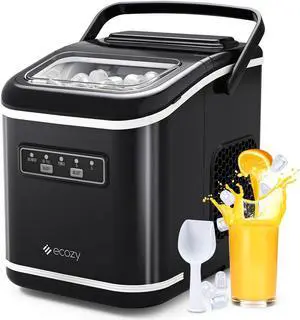 Countertop Ice Maker, Portable Ice Maker with Self-Cleaning, 9 Bullet Ice Cubes in 6 Mins, 26lbs/24Hrs, Ice Maker Machine with Ice Bags, Handle, Standing Scoop and Basket, Black