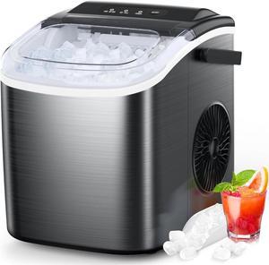 Ice Maker Countertop, Stainless Steel Portable Ice Maker Machine with Self-Cleaning, 26.5lbs/24Hrs, 6 Mins/9 Pcs Bullet Ice, Perfectly for Home Use, Gift