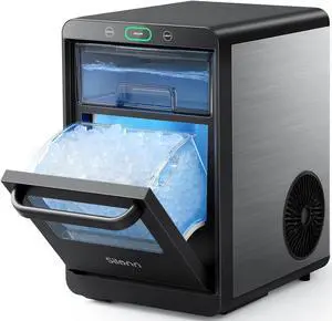 Nugget Ice Maker Countertop -  Pebble Ice Maker Machine Crushed Ice, Pellet Ice 44 lbs per Day, Pull-Out Water Tank and Removable Ice Basket for Home, Kitchen, Stainless Steel