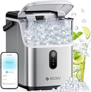 Smart Nugget Ice Maker Countertop, Pebble Ice Maker with 35lbs/24H Soft Chewable Ice, Self-Cleaning Ice Machine with Voice Control for Home Kitchen Party Bar Office, Stainless Steel