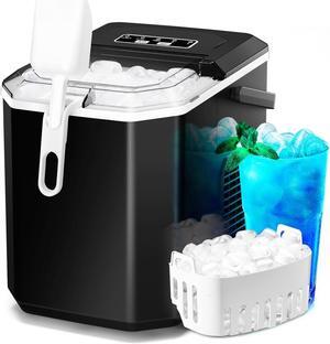 Ice Makers Countertop, 9 Cubes Ready in 6 Mins, Self-Cleaning Ice Machine with Detachable Double Handle and Anti-Hollowing Basket, 2 Size of Bullet Ice for Home Kitchen Office Bar Party, Black