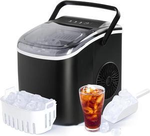 Simple Deluxe Countertop Ice Maker Machine, 6 Mins 9 Bullet Ice, 26lbs Ice Per Day, 13.7lbs, Self-cleaning Ice Maker with Handle, Basket, Spoon, for Home Office Party, Black