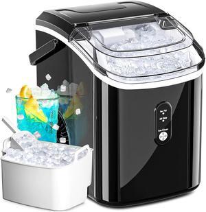 Nugget Ice Maker Countertop with Chewable Ice, 35lbs/Day, Portable Ice Maker Countertop with Handle, One-Click Operation, Compact Design, Crushed Pellet Ice Maker for Home & Bar(Black)