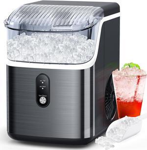 Nugget Ice Makers Countertop, 34LBS/Day, Self-Cleaning Pebble Ice Maker Machine, Soft Chewable Pellet Ice, Stainless Steel Black Countertop Ice Maker for Home Kitchen Party