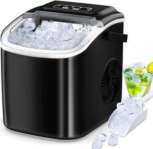 Countertop Ice Maker, Portable Ice Maker Machine with Carry Handle, Self-Cleaning Ice Makers, 9 Bullet Ice in 6 Mins, 26.5Lbs/24H with Ice Bags and Ice Scoop Basket for Home Bar Camping RV(Black)