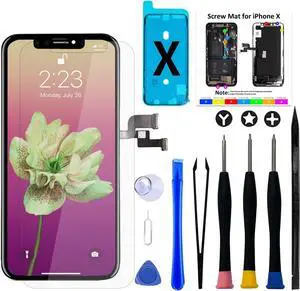 for iPhone X Screen Replacement Kit, 5.8" Full HD Retina LCD Display COF Touch Screen Digitizer Assembly Set with Repair Tools, Waterproof Adhesive, Tempered Glass