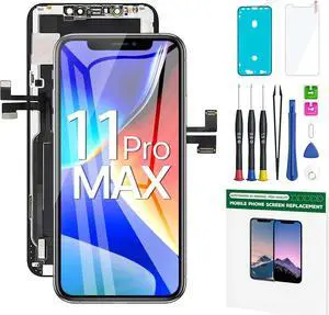 iPhone 11 Pro Max Screen Replacement Kit 6.5' LCD Display 3D Touch Full HD Digitizer Full Assembly Repair Kits Waterproof Frame Sticker+Screen Tempered Protector