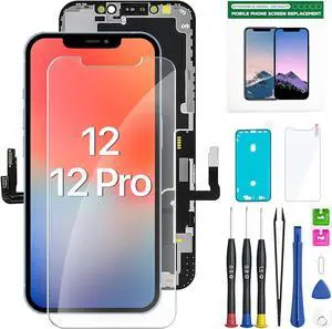 for iPhone 12/12 Pro Screen Replacement Kit, 6.1 LCD Display Full HD Digitizer Touch Screen, Easy Installation with Repair Tools & Tempered Screen Protector (for iPhone 12)