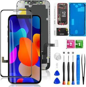 for iPhone 12 Mini Screen Replacement 5.4 Inch, Diykitpl 3D Touch LCD Digitizer Screen for A2176, A2398,A2399,A2400 with Repair Tools Kit+Magnetic Screw Mat+Screen Protector+Waterproof Seal