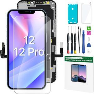iPhone 12/12 Pro Screen Replacement Kit 6.1' LCD Display 3D Touch Full HD Digitizer Full Assembly Repair Kits Waterproof Frame Sticker+Screen Tempered Protector