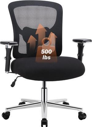 Big and Tall Office Desk Chair with Lumbar Support, 500lbs Heavy Duty Mesh Ergonomic Computer Chair with Arm and Wide Comfy Seat, Wheels for Adult