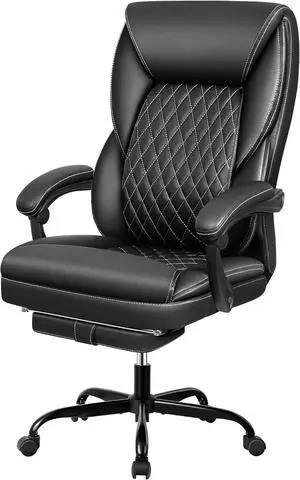 Office Chair, Big and Tall Office Chair Executive Office Chair with Foot Rest Ergonomic Office Chair Home Office Desk Chairs Reclining High Back Leather Chair with Lumbar Support (Black)