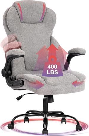 Big and Tall Fabric Office Chair 400lbs-Heavy Duty Executive Desk Chair with Extra Wide Seat, High Back Ergonomic Leather Computer Chair with Tilt Rock&Tension, Padded Armrests-Black