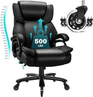 Big and Tall Office Chair,500lbs Capacity Heavy Duty Office Chair for Heavy People, High Back Executive Office Chair with Adjustable Lumbar Support, Quiet Rubber Wheel, Thick Padded (Black)