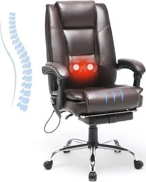 Executive Office Chair, Ergonomic High Back Cushion Lumbar Support, Reclining Office Chair with Foot Rest, Padded Armrest, Adjustable Height, Massage and Heated