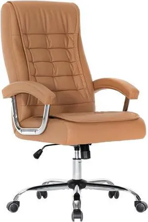 Executive Office Chair Adjustable Leather Chair High Back Swivel Office Desk Chair with Padded Armrest 350lbs Load-Bearing Spring Seat Computer Desk Chair for Home Office (Khaki)