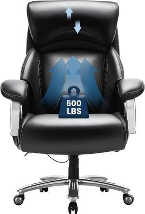 Big and Tall Office Chair 500lbs-Heavy Duty Ergonomic Computer Chair with Extra Wide Seat, High Back Executive Large Desk Chair with Thick Seat and Tilt Rock, Adjustable Lumbar Support-Black