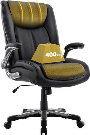 Big and Tall Office Chair 400lbs, Large Heavy Duty High Back Executive Computer Office Desk Chair Flip-up Arms Wide Thick Seat for Home Office, Black