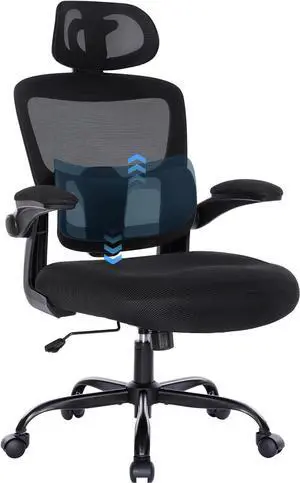Ergonomic Mesh Office Chair with Lumbar Support- Adjustable High Back Desk Chair with Flip-up Arms- Comfy Home Office Computer Chair Task Swivel Rolling Chairs