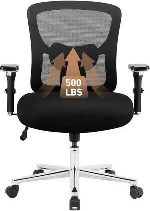 Ergonomic Home Office Desk Chair 500lbs Mid Back with Lumbar Support & 4D Armrest, Height Adjustable Mesh Computer Gaming with Backrest & Swivel Wheels, Comfy for Heavy Duty, Black