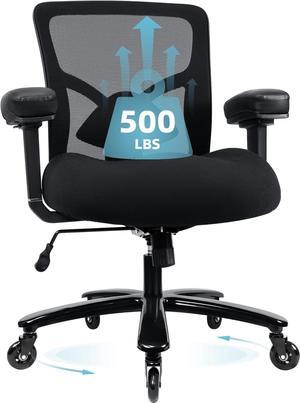 Big and Tall Office Chair 500lbs - Ergonomic Mesh Desk Chair, Heavy Duty Computer Chair-Wide Thick Seat Cushion, Adjustable Lumbar Support, Metal Base, Rubber Wheels, 4D Armrests, Black