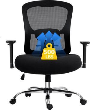 Big and Tall Office Chair 500lbs, Ergonomic Computer Desk Chair for Heavy People with 4D Adjustable Armrest and Lumbar Support, Heavy Duty Metal Base Mesh Chair with Wide Seat for Home Office