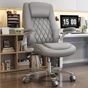 High Back Executive Office Chair, Big and Tall Office Chair 400LBS with Rubber Wheels, Ergonomic Home Computer Desk Chairs with Padded Flip-up Armrests, Lumbar Support