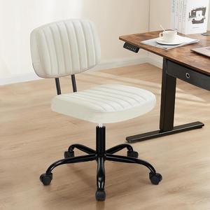 Small Office Computer Desk Chair with Wheels and Lumbar Support, Comfy Cute Armlees PU Leather Vanity Rolling Swuvel Task Chair No Arm for Adult, Student
