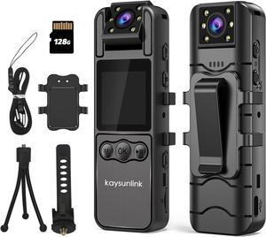 Upgraded1.4 Screen Body Camera Pro with Audio and Auto Video Night Vision 1080P FHD Mini Police Wearable Body Worn Cam Portable Small Personal Camcorder Sport Action Outdoor Video Recorder (128GB)