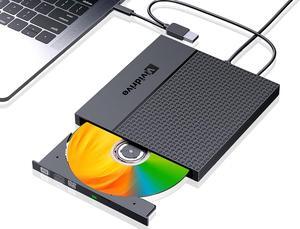 External CD/DVD Drive for Laptop, USB 3.0 Type-C USB Portable player for Laptop CD DVD +/-RW Disk Drive CD ROM Burner Writer CD/DVD Burner Reader Compatible with Desktop Windows Linux Apple