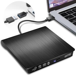 External DVD Drive, Portable USB 3.0 CD +/-RW Drive DVD Player for ROM Rewriter Burner for Laptop Desktop, Compatible with Windows 7/8/10/11 Mac MacBook Pro/Air