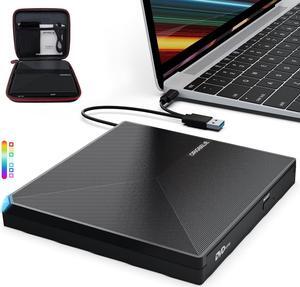 External CD DVD +/-RW Drive USB 3.0 USB C Portable CD/DVD Player Burner Reader Writer Optical CD ROM Disk Drive for Laptop Desktop PC Mac MacBook Pro/Air Windows Linux OS with Carrying Case