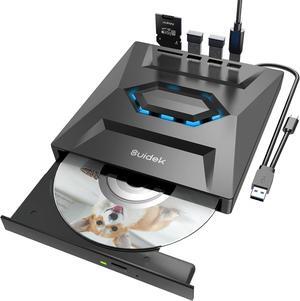 External CD DVD Drive for Laptop, USB C Portable CD/DVD +/-RW Burner DVD Player for Laptop with SD Card Reader USB 3.0 Type C Hub Compatible with Laptop Desktop PC Windows Linux