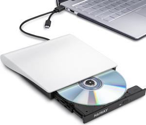 External DVD Drive, USB 3.0 Type-C CD Burner Portable CD DVD +/-RW Optical Drive Slim CD DVD ROM Rewriter CD/DVD Player Writer Reader for Laptop Desktop MacBook PC Windows Linux Mac OS (White)