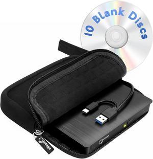 External DVD Drive USB 3.0 TYPE C Portable CD/DVD +/-RW Disk Drive DVD Player for Laptop CD/DVD ROM Burner Reader with Protective Carrying Case & 10 Blank Discs for Laptop Desktop Windows Linux Mac