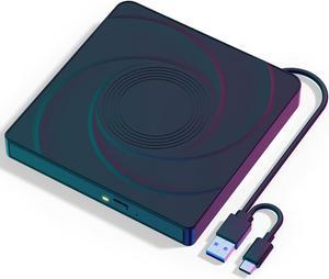 External CD/DVD Drive for Laptop,PC,Mac.Portable DVD Write CD Burner RW ROM Optical Drive Player Reader Disk Disc for USB 3.0 Type C,with 2 USB Ports and 2 TF/SD Card Slots,Windows,Linux OS