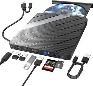 External CD/DVD Drive for Laptop, 7 in 1 USB Ultra-Slim Portable CD/DVD Player Burner, Slot Type CD ROM Burner Writer External Disk Drive Compatible with Laptop PC MacBook Windows Linux
