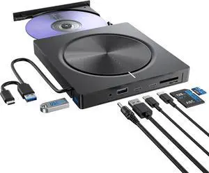 External CD/DVD Drive for Laptop,8 in 1 DVD Player for Laptop,USB 3.0 Portable DVD Reader Writer ROM Drive,CD Burner External Disk Drive Compatible with Laptop Desktop Mac,Windows 11/10/8/7 Linux OS External CD/DVD Drive for Laptop,8 in 1 DVD Player for Laptop,USB 3.0 Portable DVD Reader Writer ROM Drive,CD Burner External Disk Drive Compatible with Laptop Desktop Mac,Windows 11/10/8/7 Linux OS