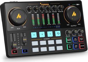 MAONO Audio Interface, MaonoCaster 10-Channel Podcast mixer with Pro-preamp, 48V Phantom Power, Bluetooth, 11 Customize sound pads for Recording, Streaming, Youtube, TikTok, PC, Guitar (AME2)