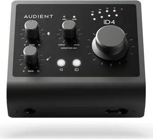 Audient Audio Interface iD4 MKII, Class A Console Microphone Preamp (High Speed USB-C, Monitor Mix and Monitor Panning Function, 2 Headphone Outputs, Mac/PC/iOS Compatible), Black