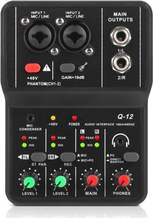 USB Audio Interface for PC,Interface for Recording Music Computer Recording Audio Interface XLR with 3.55m Microphone Jack, USB Sound Card for Recording Studio, Ultra-low Latency Plug&Play, Q-12